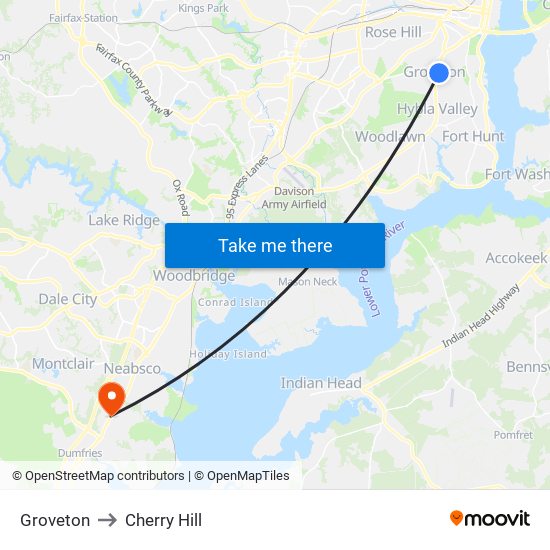 Groveton to Cherry Hill map