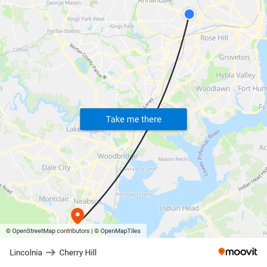 Lincolnia to Cherry Hill map