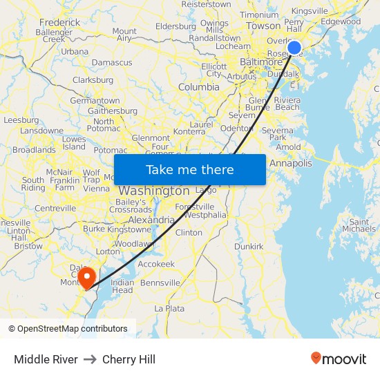 Middle River to Cherry Hill map