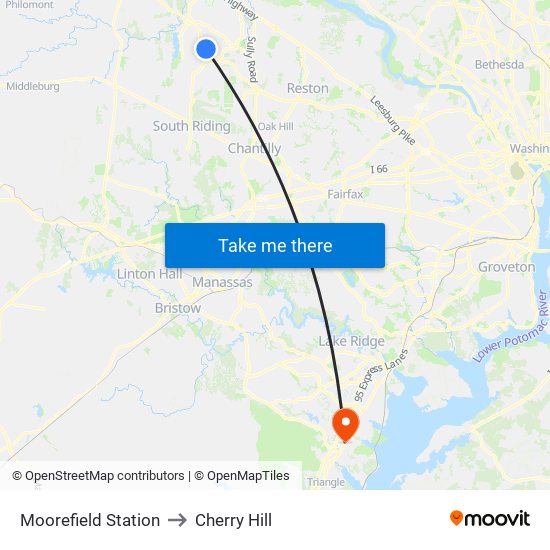 Moorefield Station to Cherry Hill map