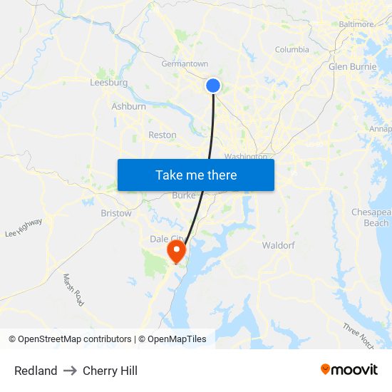 Redland to Cherry Hill map