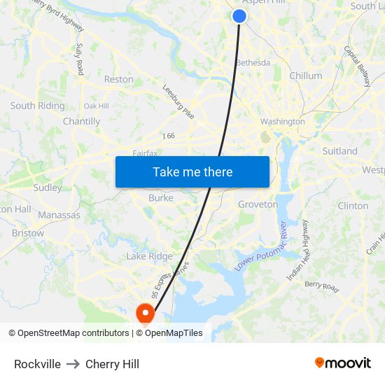 Rockville to Cherry Hill map