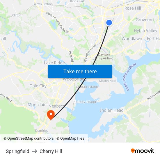 Springfield to Cherry Hill map