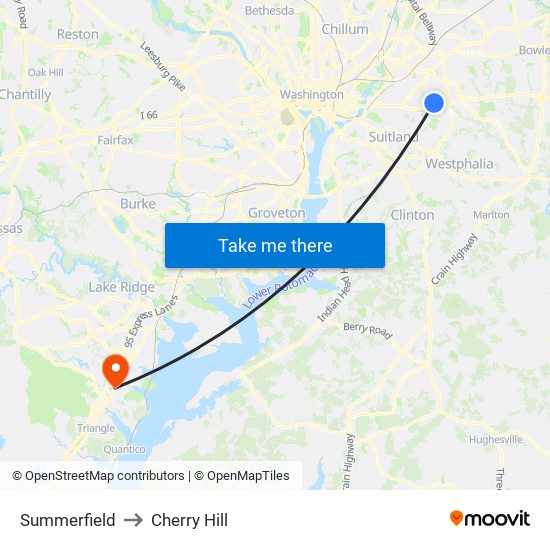 Summerfield to Cherry Hill map