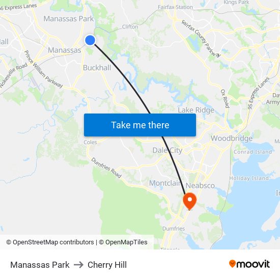 Manassas Park to Cherry Hill map