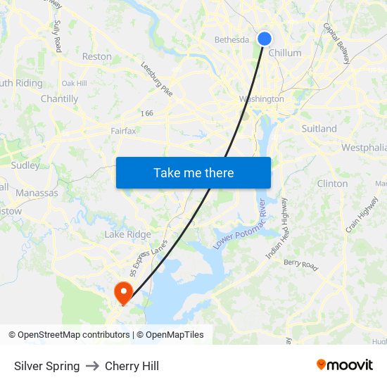 Silver Spring to Cherry Hill map