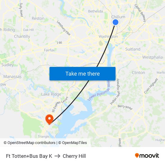 Fort Totten+Bay K to Cherry Hill map