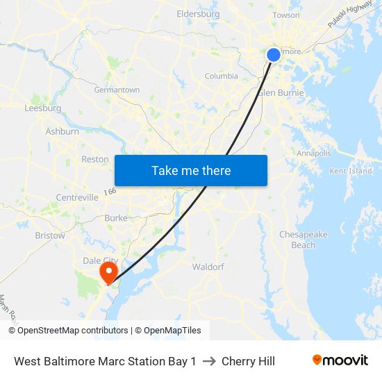 West Baltimore Marc Station Bay 1 to Cherry Hill map