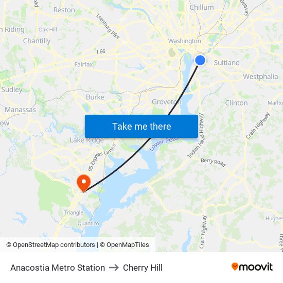 Anacostia Metro Station to Cherry Hill map