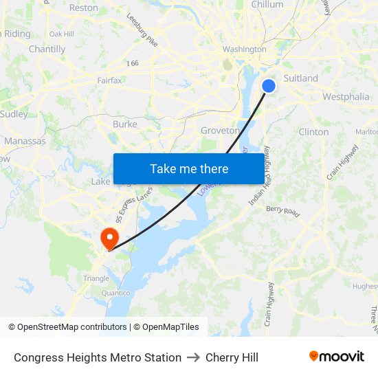 Congress Heights Metro Station to Cherry Hill map