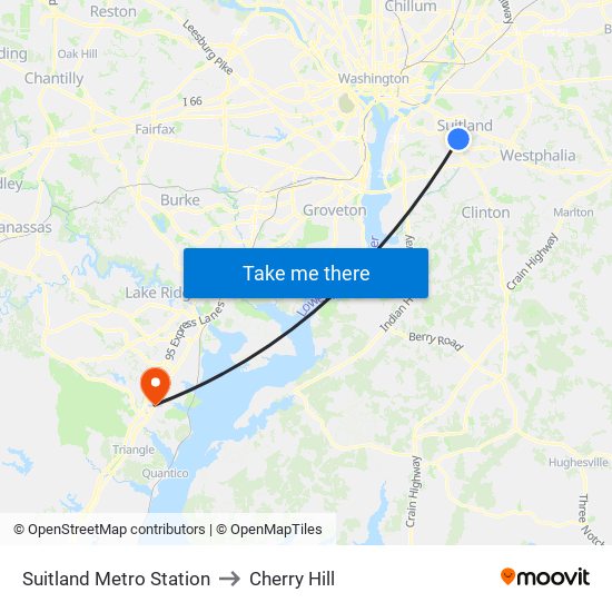 Suitland Metro Station to Cherry Hill map