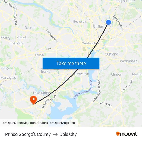 Prince George's County to Dale City map