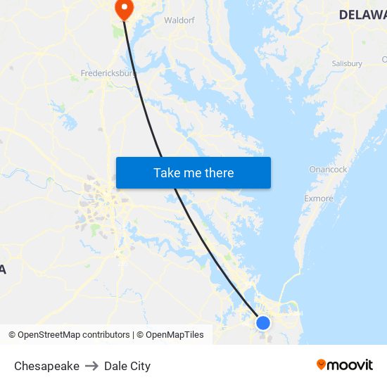 Chesapeake to Dale City map