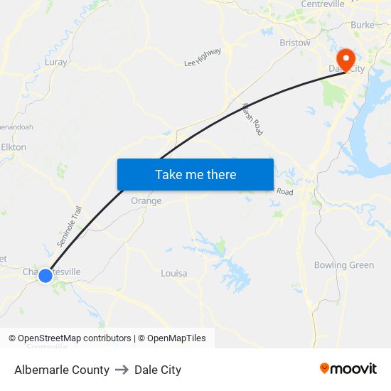 Albemarle County to Dale City map