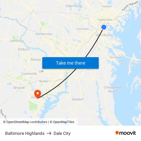 Baltimore Highlands to Dale City map