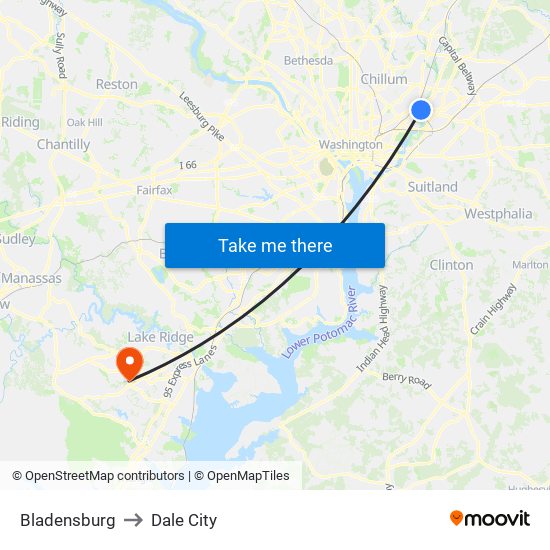 Bladensburg to Dale City map