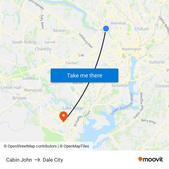 Cabin John to Dale City map