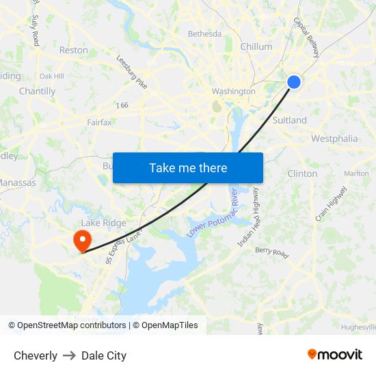 Cheverly to Dale City map