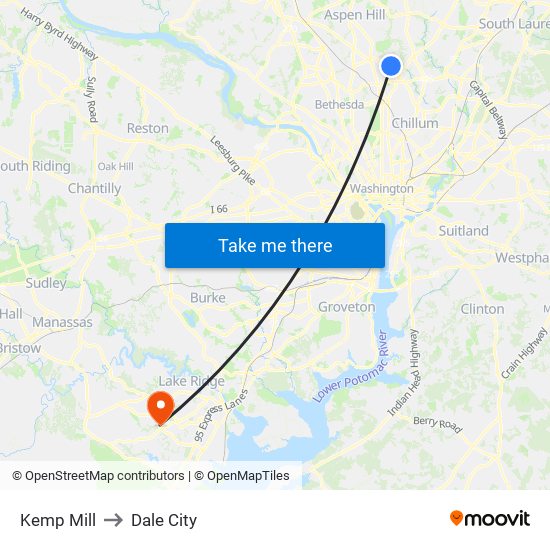 Kemp Mill to Dale City map