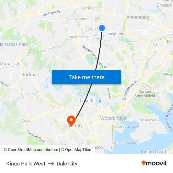 Kings Park West to Dale City map