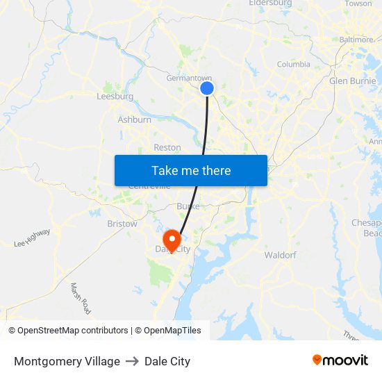 Montgomery Village to Dale City map