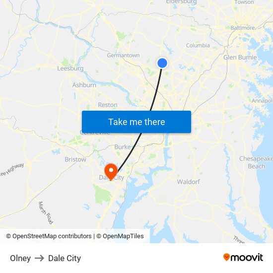 Olney to Dale City map