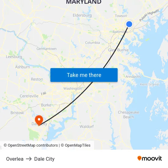 Overlea to Dale City map