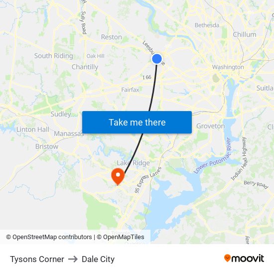 Tysons Corner to Dale City map