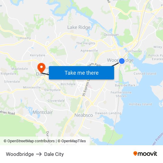 Woodbridge to Dale City map