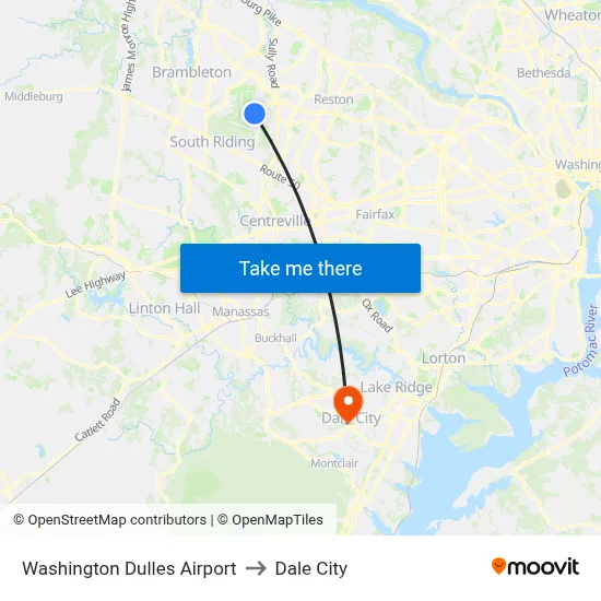 Washington Dulles Airport to Dale City map