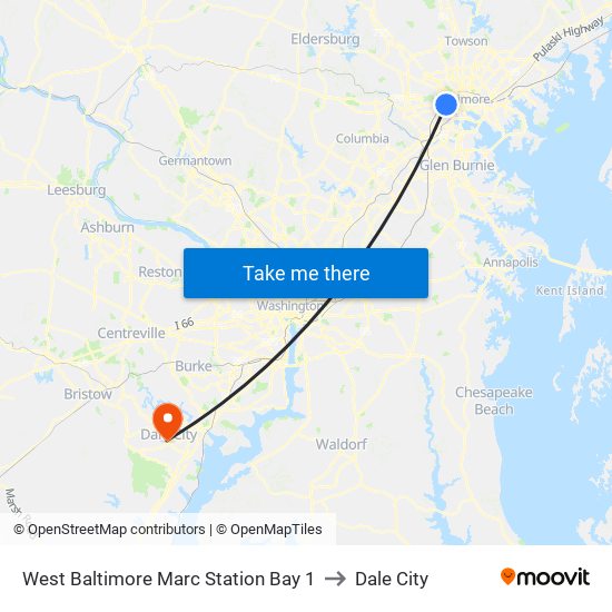 West Baltimore Marc Station Bay 1 to Dale City map