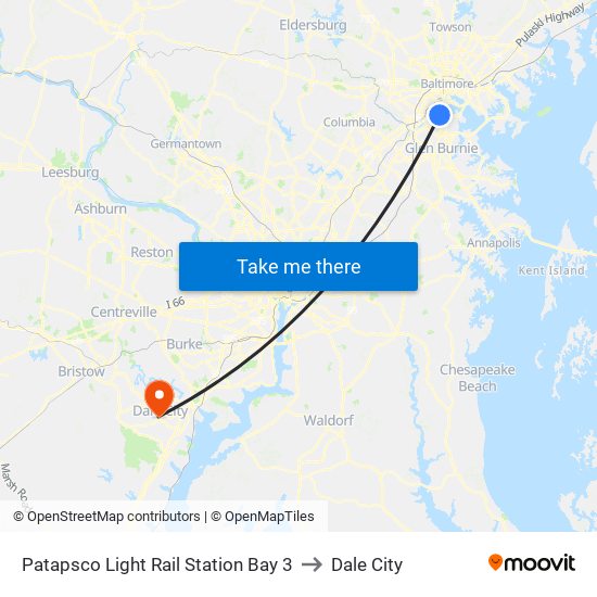 Patapsco Light Rail Station Bay 3 to Dale City map