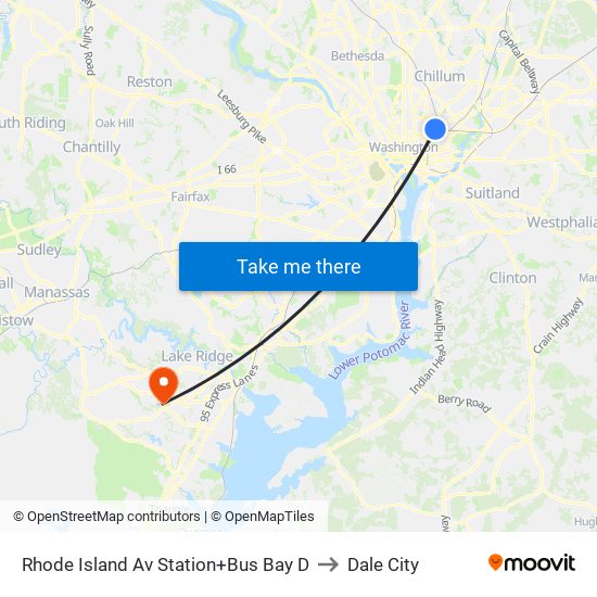 Rhode Island Av Station+Bus Bay D to Dale City map