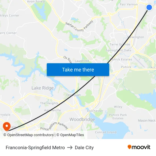 Franconia-Springfield Metro to Dale City map