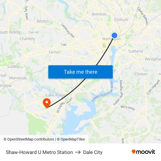 Shaw-Howard U Metro Station to Dale City map