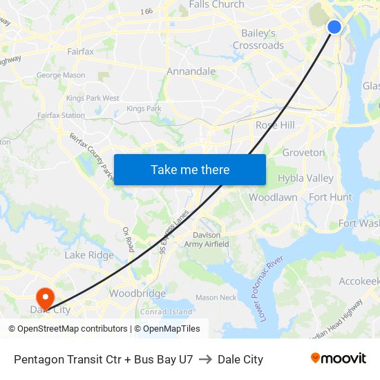 Pentagon Transit Ctr + Bus Bay U7 to Dale City map