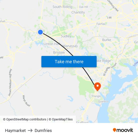 Haymarket to Dumfries map