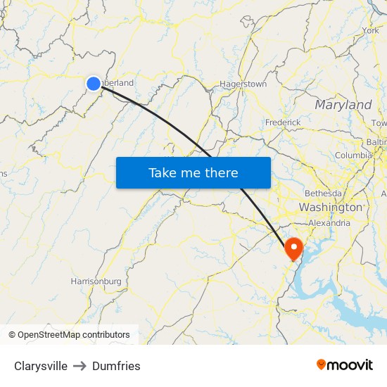 Clarysville to Dumfries map