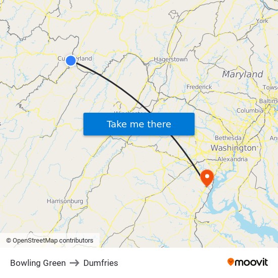 Bowling Green to Dumfries map