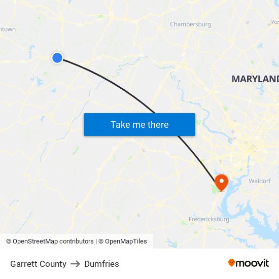 Garrett County to Dumfries map