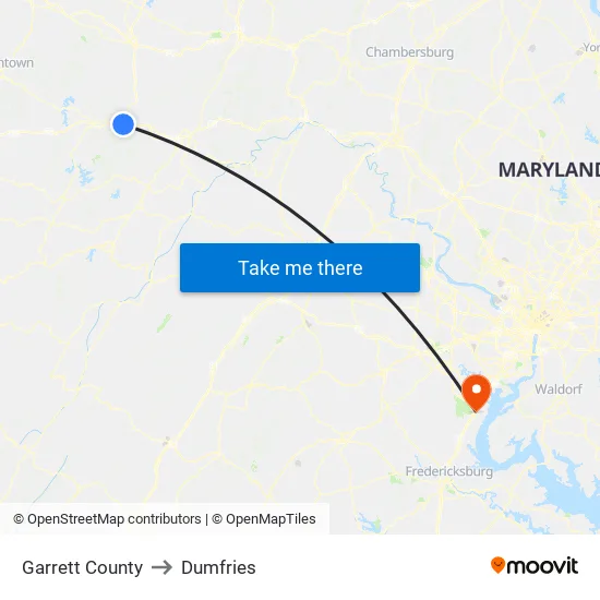 Garrett County to Dumfries map