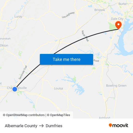 Albemarle County to Dumfries map