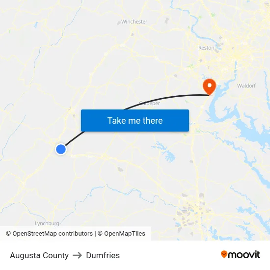 Augusta County to Dumfries map