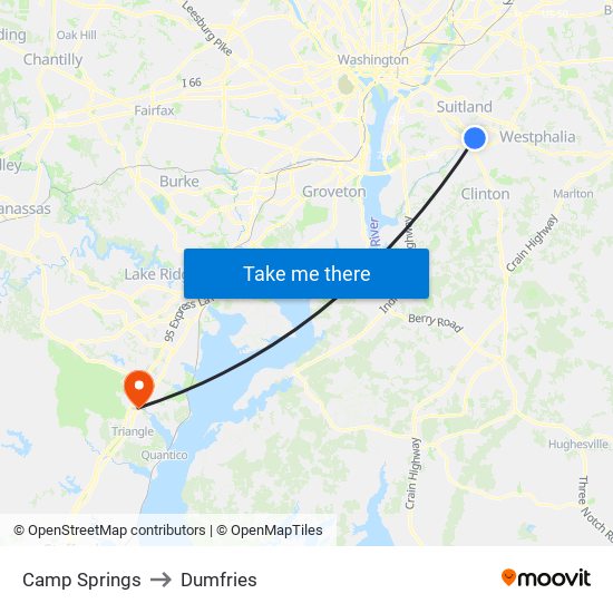 Camp Springs to Dumfries map