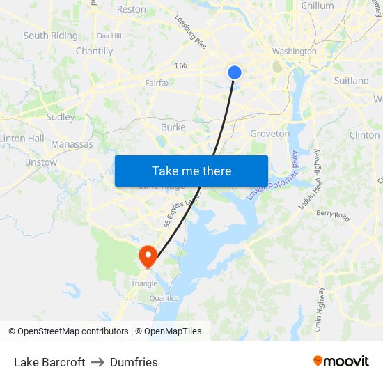 Lake Barcroft to Dumfries map