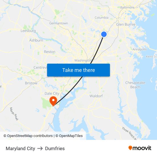 Maryland City to Dumfries map
