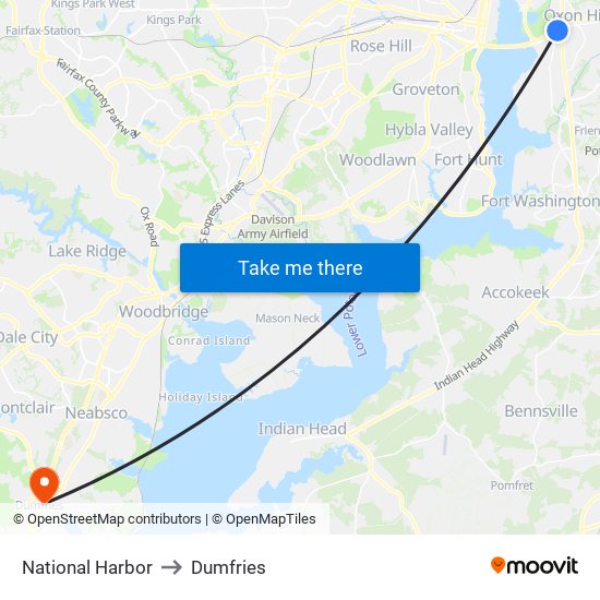 National Harbor to Dumfries map