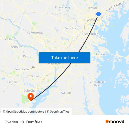 Overlea to Dumfries map