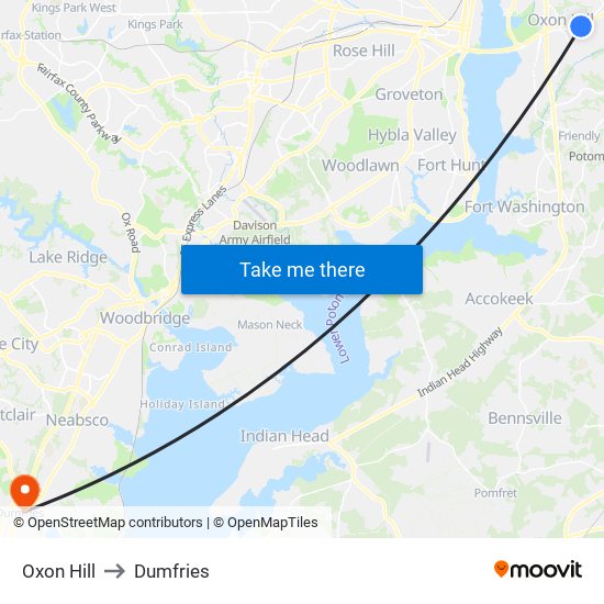 Oxon Hill to Dumfries map