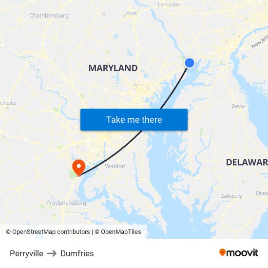 Perryville to Dumfries map